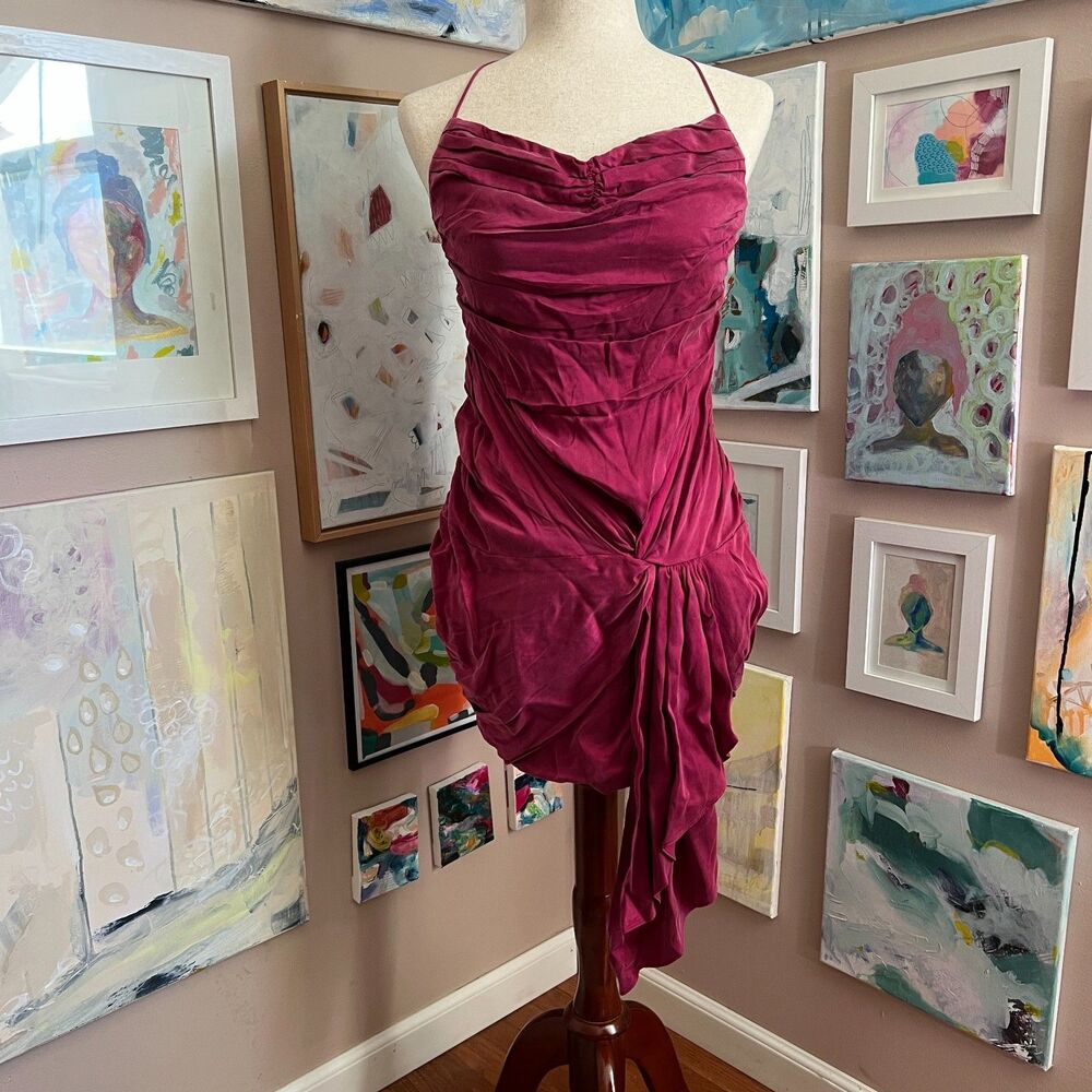 For Love & Lemons Allie Mini Dress Fuschia Draped NWT Size M Coquette Romantic